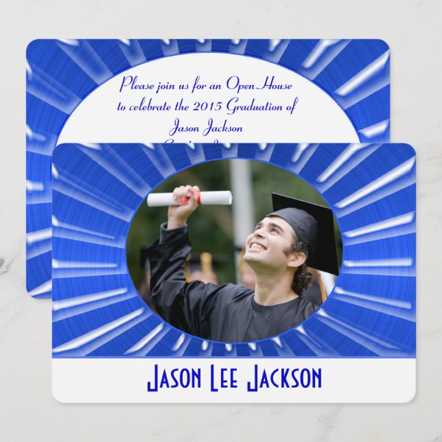 Invitation Sunburst en métal bleu (Devant / Derrière)