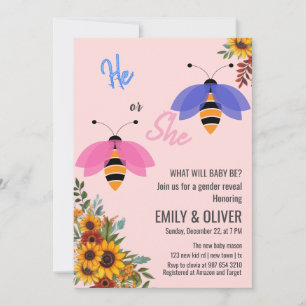Invitation Sunflowe abeille oiseau garçon ou fille sexe révél