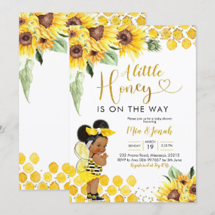 Invitation Sunflower Afro Little Honey Bee Baby shower
