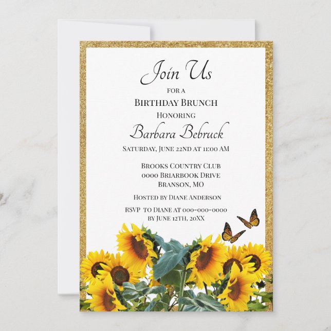 Invitation Sunflower Anniversaire Brunch Parties scintillant  (Devant)