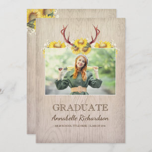 Invitation Sunflower Antlers - Diplôme de photos rustiques