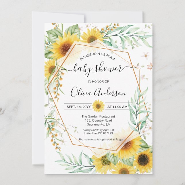 Invitation Sunflower Baby shower Fall Boho (Devant)