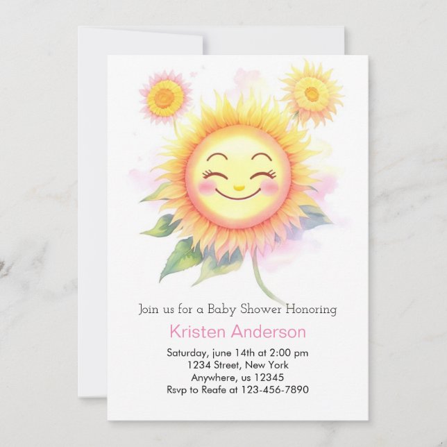 Invitation Sunflower Beauté Sunshine Girl Baby shower (Devant)