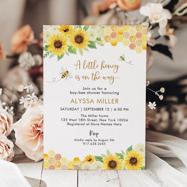 Invitation Sunflower Bee Little Honey Baby shower (Créateur téléchargé)