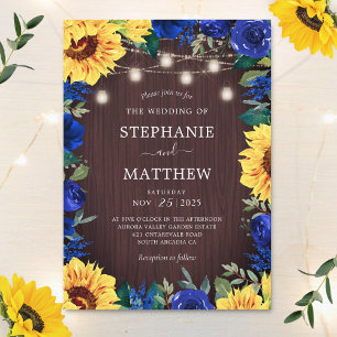 Invitation Sunflower Blue Floral Mason Jar Mariage