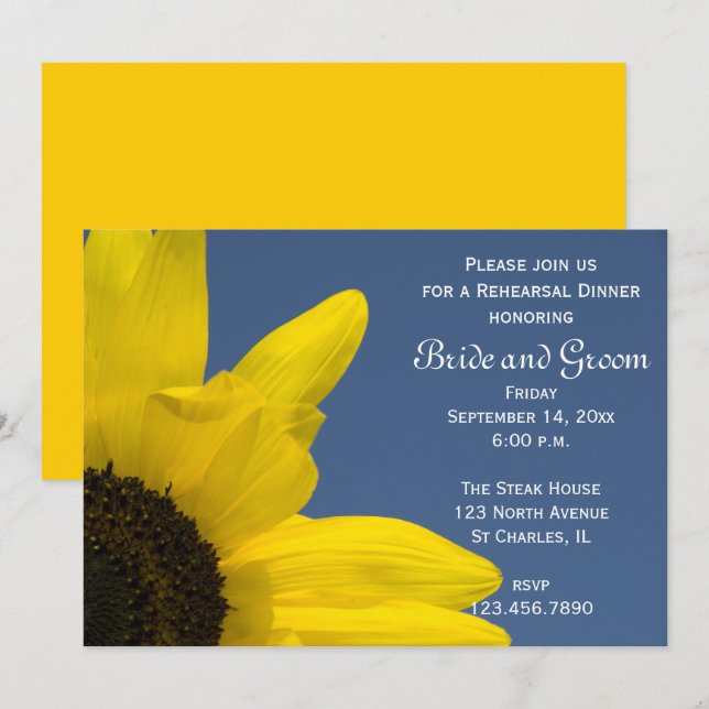 Invitation Sunflower Blue Sky Mariage Dîner de répétition Inv (Devant / Derrière)