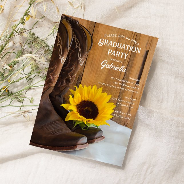 Invitation Sunflower Boots Country Western Graduation Party (Créateur téléchargé)
