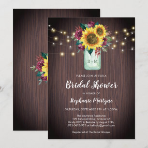 Invitation Sunflower Bourgogne Floral Mason Jar Fête des mari