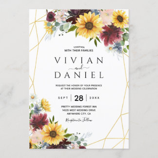 Invitation Sunflower Bourgogne Rose Blue Russe