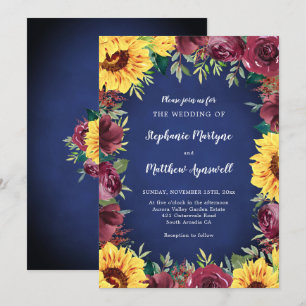Invitation Sunflower Bourgogne Rose Frontière Mariage de la m