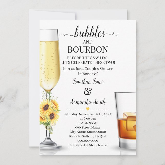 Invitation Sunflower Bubbles & Bourbon avant de faire fiançai (Devant)