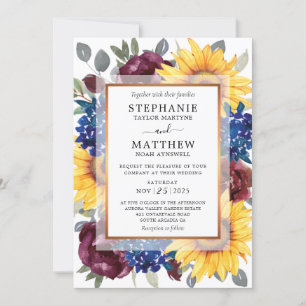 Invitation Sunflower Burgundy Marine Floral Mariage de automn