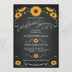 Invitation Sunflower Chalkboard Fête des mariées florale Vint