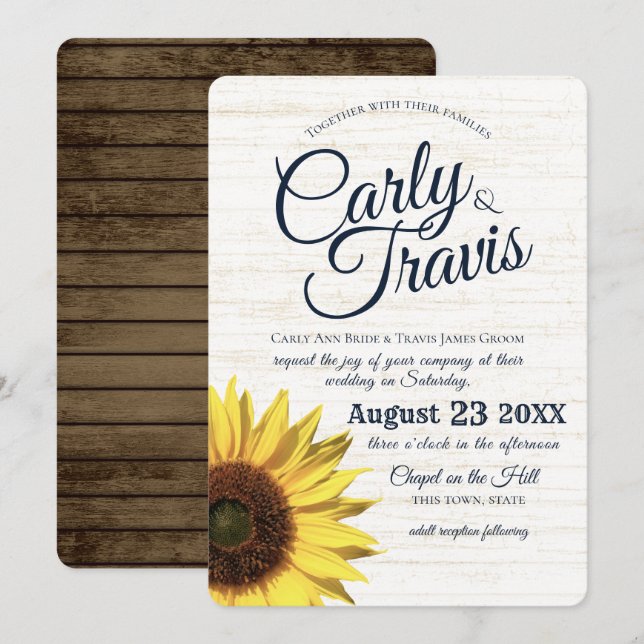 Invitation Sunflower Country Rustic Mariage (Devant / Derrière)