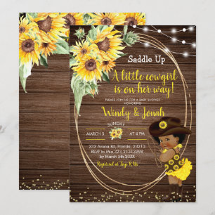 Invitation Sunflower Cowgirl rustique Afro Girl Baby shower I