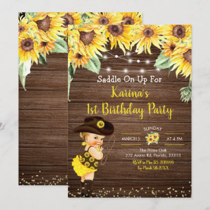 Invitation Sunflower Cowgirl rustique Blonde Girl Baby shower