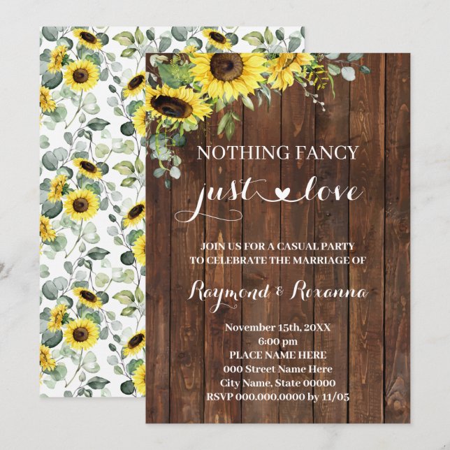 Invitation Sunflower de l'Ouest Rien de fantaisie juste Amour (Devant / Derrière)