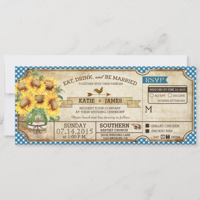 Invitation Sunflower En vichy Check Country Pique-nique Maria (Devant)