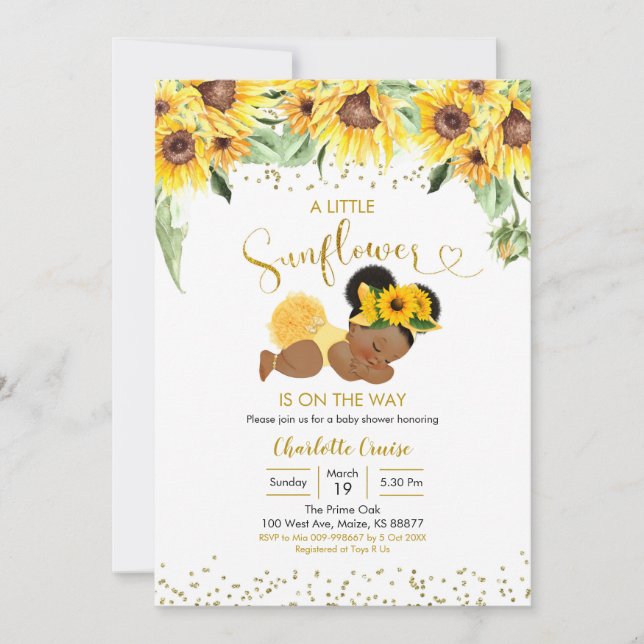 Invitation Sunflower est sur le chemin Afro Girl Baby shower (Devant)