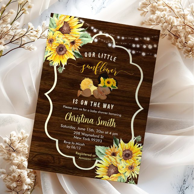 Invitation Sunflower est sur le chemin Afro Girl Baby shower (Créateur téléchargé)
