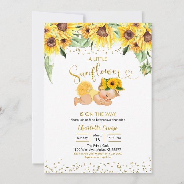 Invitation Sunflower est sur le chemin Baby shower Blonde Gir (Devant)