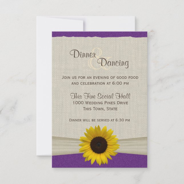 Invitation Sunflower et Burlap Purple and Yellow Reception (Devant)