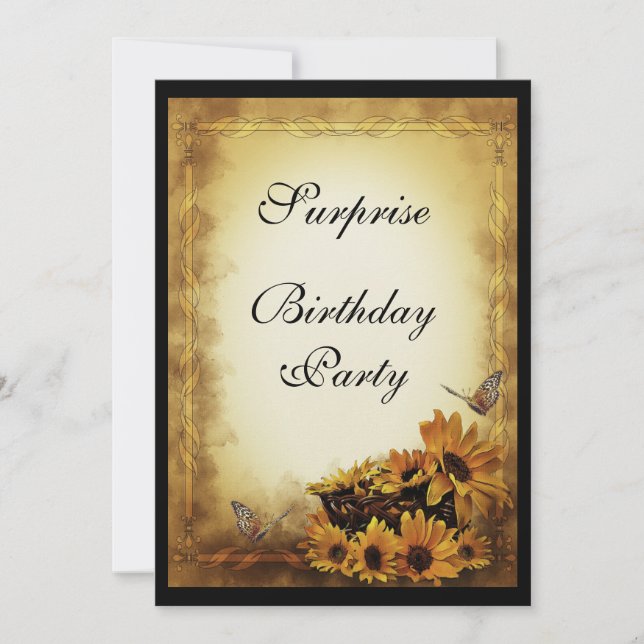 Invitation Sunflower et papillons d'or Anniversaire surprenan (Devant)