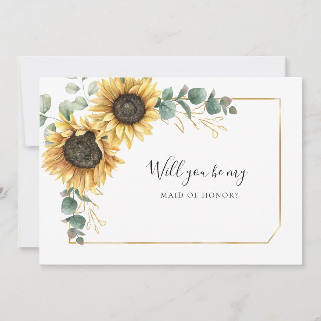 Invitation Sunflower Eucalyptus Be My Maid of Honor Card (Devant)
