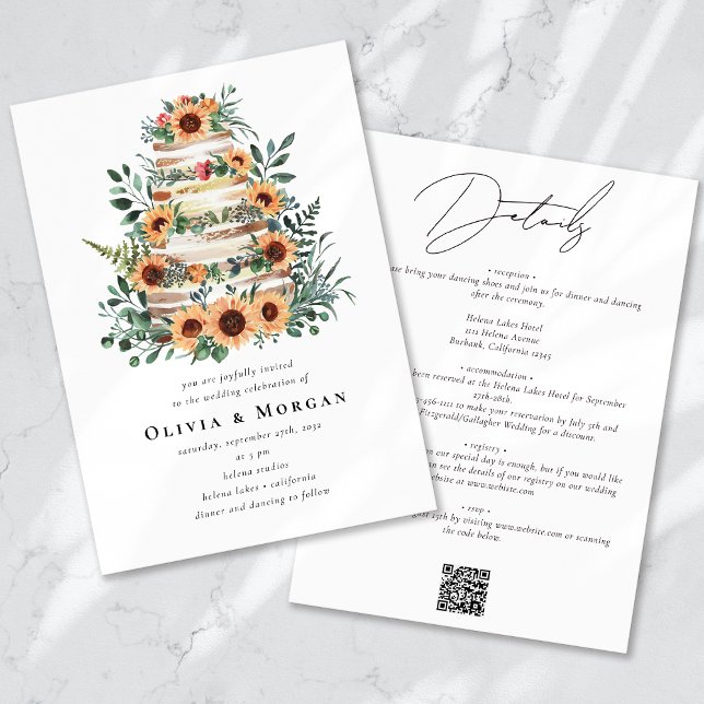Invitation Sunflower Eucalyptus Cake QR Code Mariage (Créateur téléchargé)