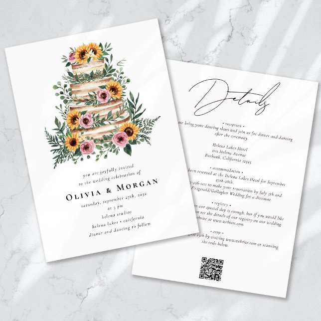Invitation Sunflower Eucalyptus Cake QR Code Mariage (Créateur téléchargé)