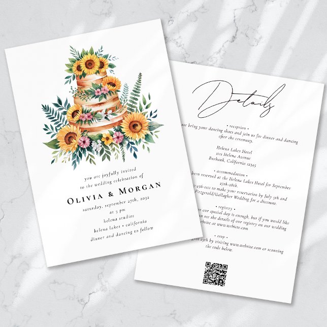 Invitation Sunflower Eucalyptus Cake QR Code Mariage (Créateur téléchargé)