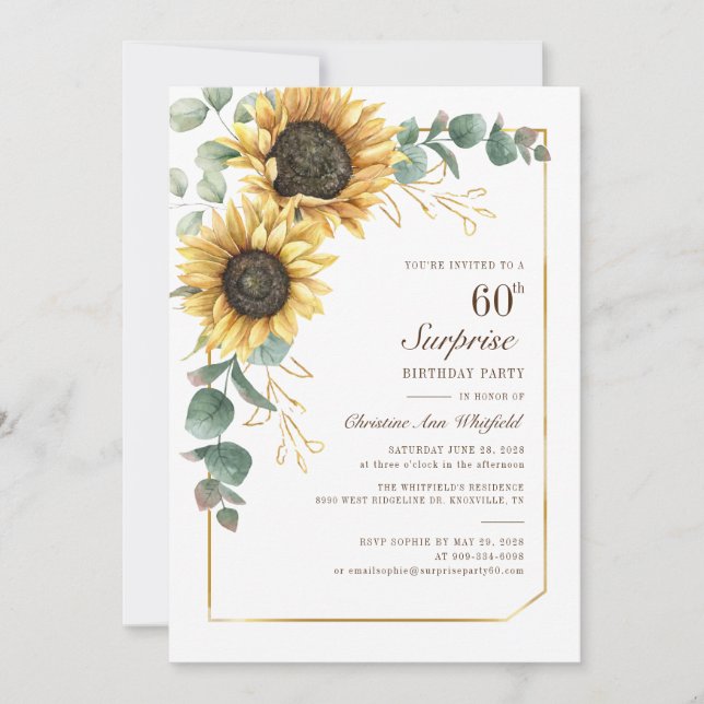 Invitation Sunflower Eucalyptus floral Script 60e anniversair (Devant)