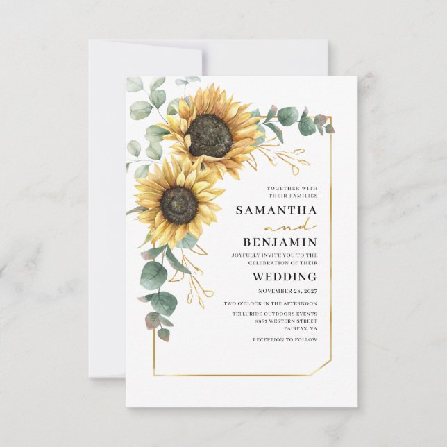 Invitation Sunflower Eucalyptus Mariage botanique (Devant)