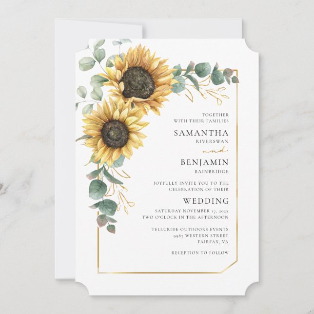 Invitation Sunflower Eucalyptus QR Code All-in-One Mariage (Devant)