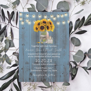 Invitation Sunflower Floral Jar Dusty Blue Barn Mariage en bo