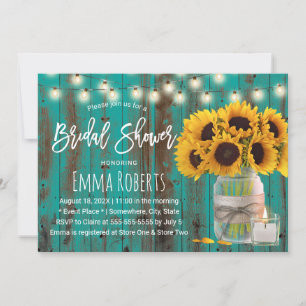 Invitation Sunflower Floral Mason Jar Fête des mariées Turquo