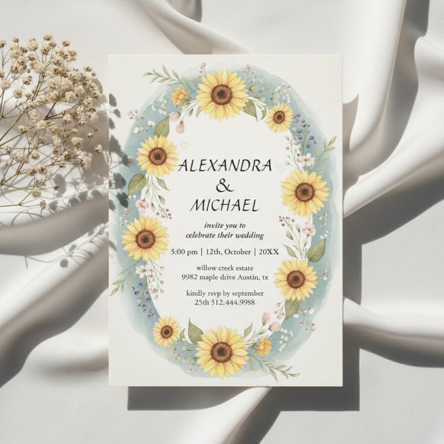 Invitation Sunflower Floral Watercolor Wedding Invite (Sunflower Floral Watercolor Wedding Invite)