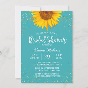 Invitation Sunflower Gold Confetti Fête des mariées Turquoise