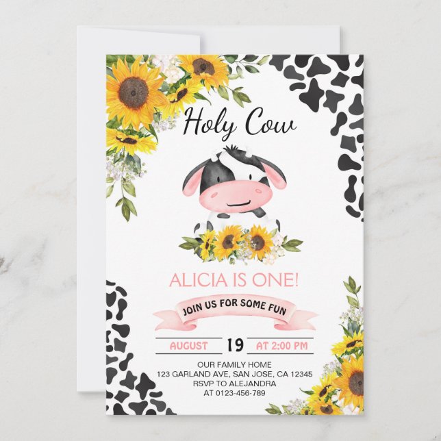 Invitation Sunflower Holy Cow Cow Imprimer Premier anniversai (Devant)