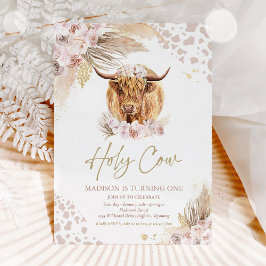 Invitation Sunflower Holy Cow I'm One Highland Cow Birthday