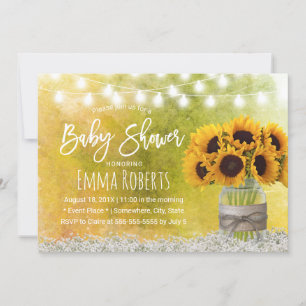 Invitation Sunflower Jar Rustique Floral Aquarelle Baby showe