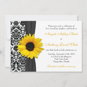 Invitation Sunflower jaune noir Mariage damassé