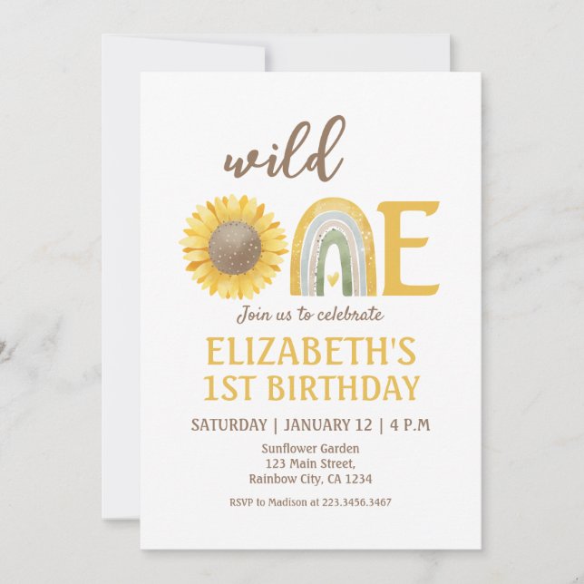 Invitation Sunflower Jaune Wild Un 1er anniversaire (Devant)