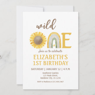 Invitation Sunflower Jaune Wild Un 1er anniversaire