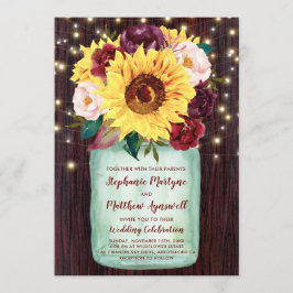 Invitation Sunflower Mason Jar Lights Burgundy Floral Mariage