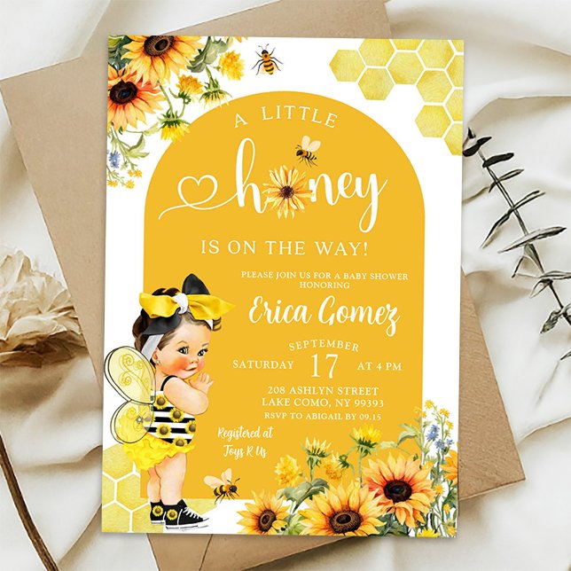 Invitation Sunflower Mexicaine Fille Miel Baby shower d'abeil (Créateur téléchargé)