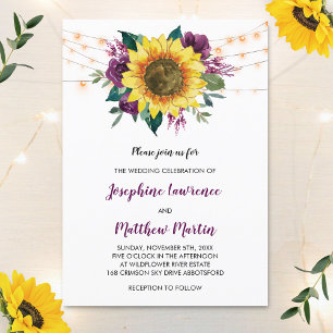 Invitation Sunflower Plum Purple Rose Floral Lumières Mariage