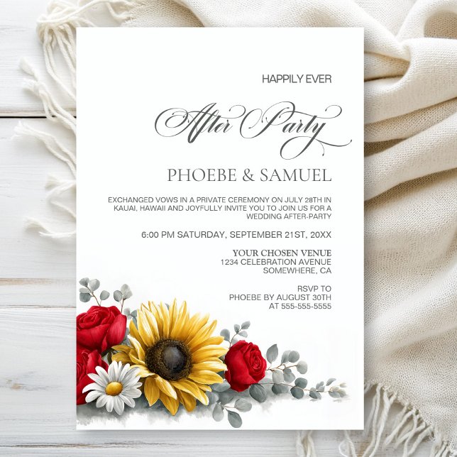 Invitation Sunflower Red Rose Floral Wedding After Party (Créateur téléchargé)