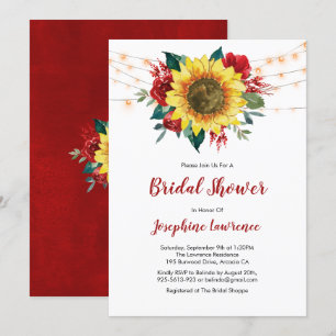 Invitation Sunflower Red Rose Lights Fête des mariées