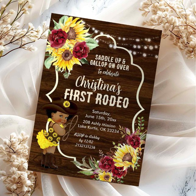 Invitation Sunflower Rose Cowgirl Premier Rodéo Anniversaire (Créateur téléchargé)